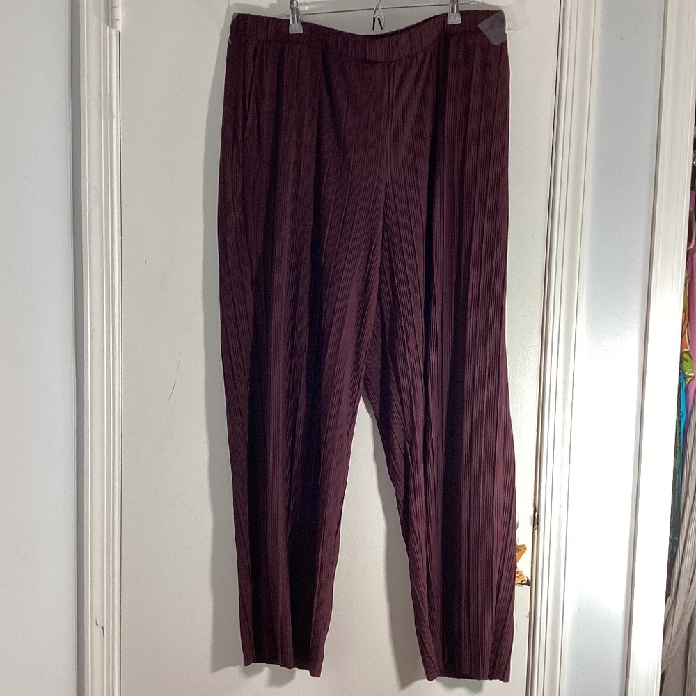 NWT J.JILL PLUS 2X BURGUNDY WIDE LEG PLEATED PANTS ELASTIC WAIST